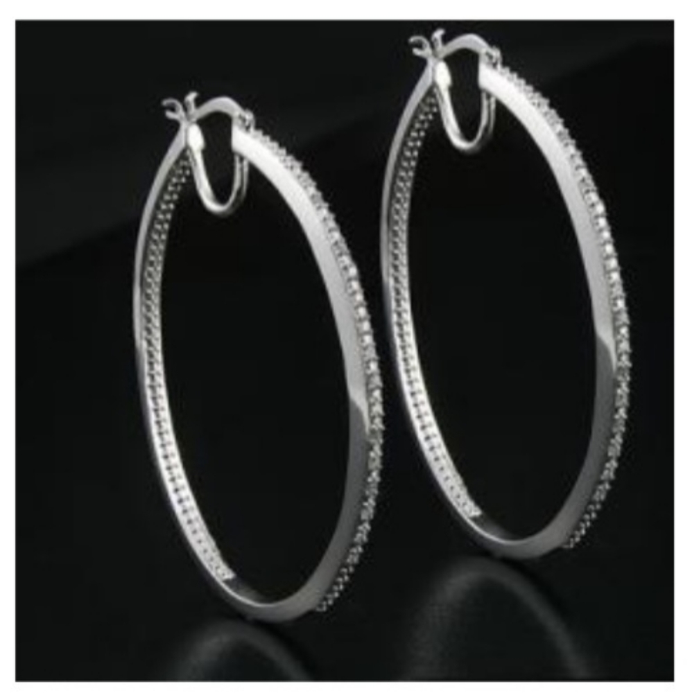 .035 CTW Diamond Hoop 14K White Gold Plated Earrings